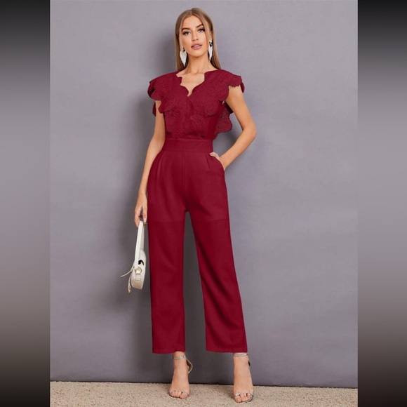 Modely Contrast Lace Scallop Trim Jumpsuit NWT - Picture 1 of 7